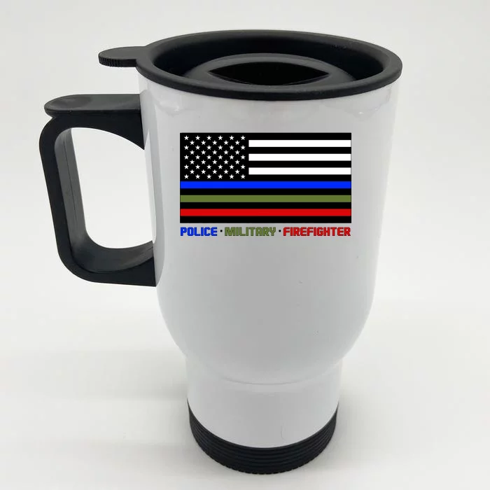 Thin Blue Green Red Lines Police Military Firefighter Front & Back Stainless Steel Travel Mug