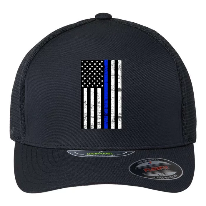 Thin Blue Line American Flag Flexfit Unipanel Trucker Cap