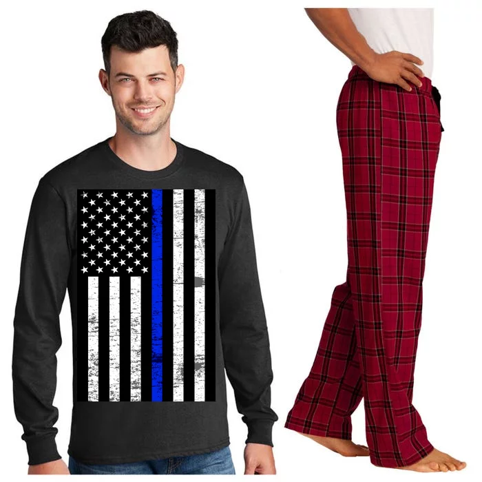 Thin Blue Line American Flag Long Sleeve Pajama Set