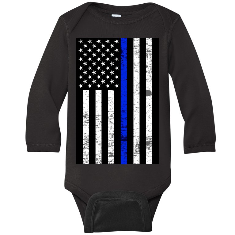 Thin Blue Line American Flag Baby Long Sleeve Bodysuit