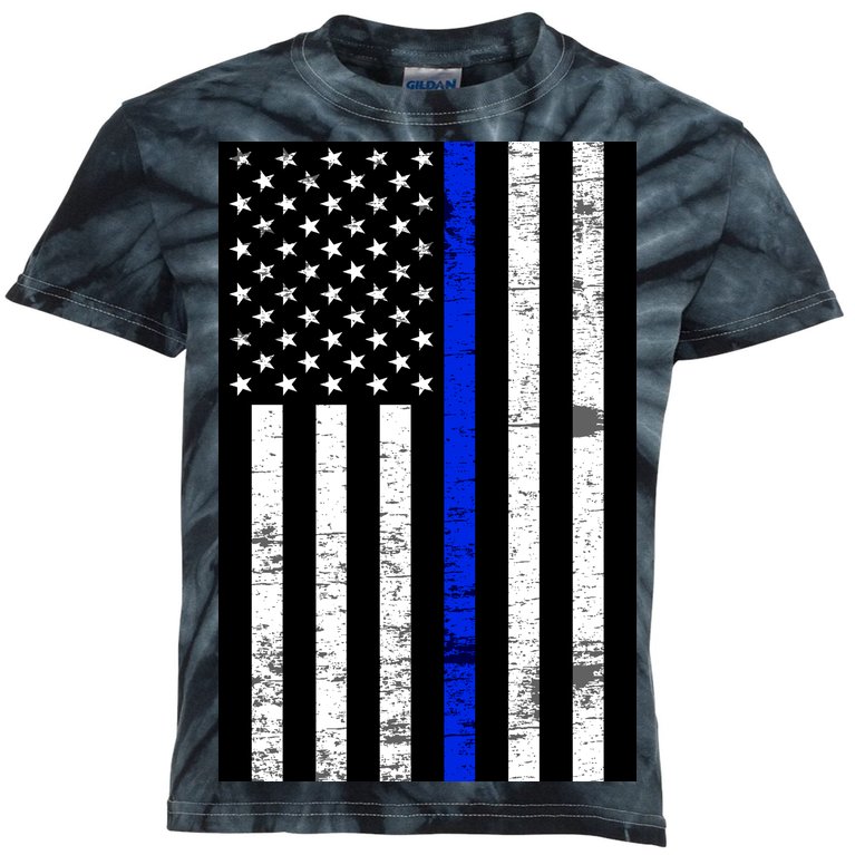 Thin Blue Line American Flag Kids Tie-Dye T-Shirt