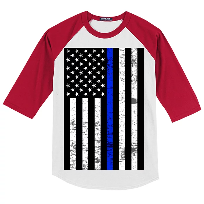 Thin Blue Line American Flag Kids Colorblock Raglan Jersey