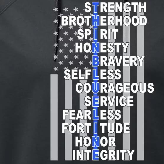 Thin Blue Line Blue Lives Us Flag Performance Fleece Hoodie