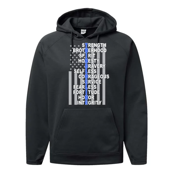 Thin Blue Line Blue Lives Us Flag Performance Fleece Hoodie