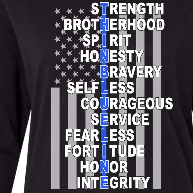 Thin Blue Line Blue Lives Us Flag Womens Cotton Relaxed Long Sleeve T-Shirt