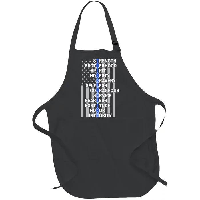 Thin Blue Line Blue Lives Us Flag Full-Length Apron With Pocket