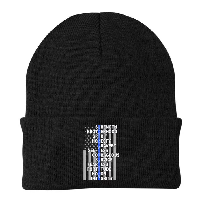 Thin Blue Line Blue Lives Us Flag Knit Cap Winter Beanie