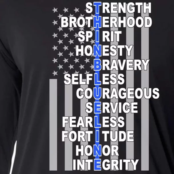 Thin Blue Line Blue Lives Us Flag Cooling Performance Long Sleeve Crew