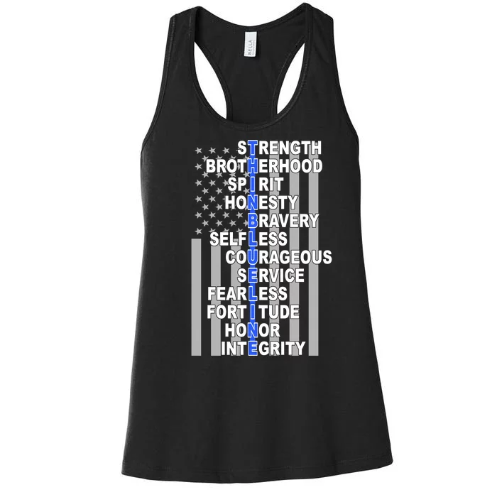 Thin Blue Line Blue Lives Us Flag Women's Racerback Tank