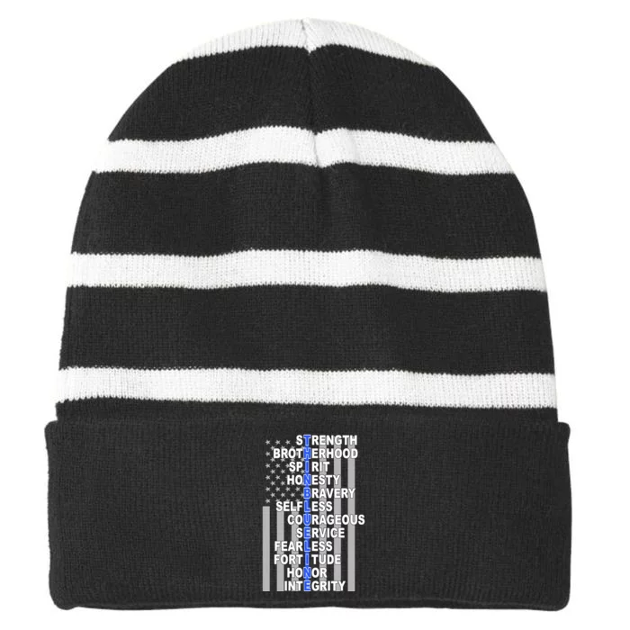 Thin Blue Line Blue Lives Us Flag Striped Beanie with Solid Band