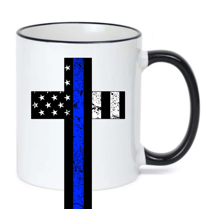 Thin Blue Line Cross Police Black Color Changing Mug