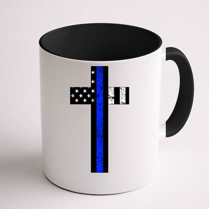 Thin Blue Line Cross Police Front & Back Coffee Mug