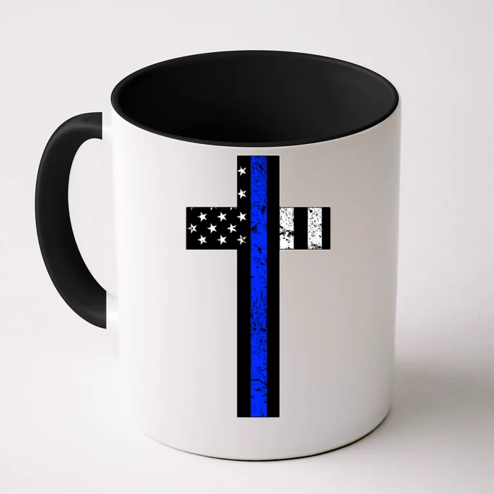 Thin Blue Line Cross Police Front & Back Coffee Mug