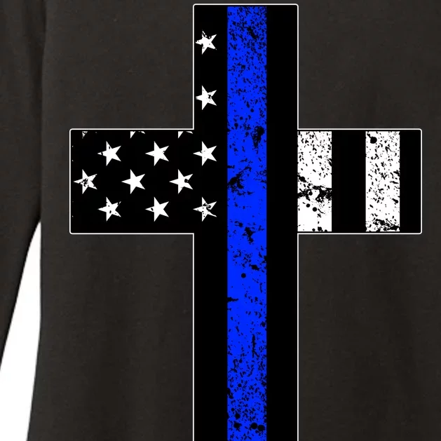 Thin Blue Line Cross Police Womens CVC Long Sleeve Shirt