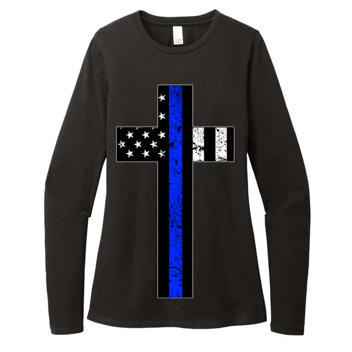 Thin Blue Line Cross Police Womens CVC Long Sleeve Shirt