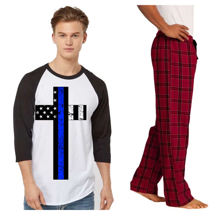 Thin Blue Line Cross Police Raglan Sleeve Pajama Set