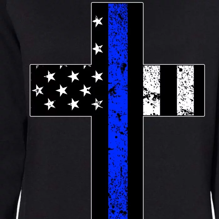 Thin Blue Line Cross Police Womens California Wash Sweatshirt