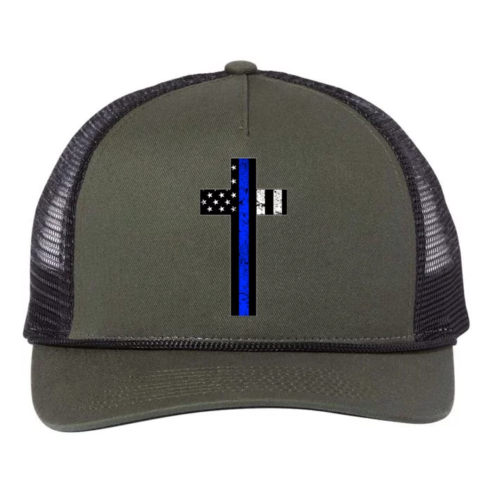 Thin Blue Line Cross Police Retro Rope Trucker Hat Cap