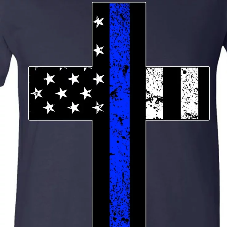 Thin Blue Line Cross Police V-Neck T-Shirt