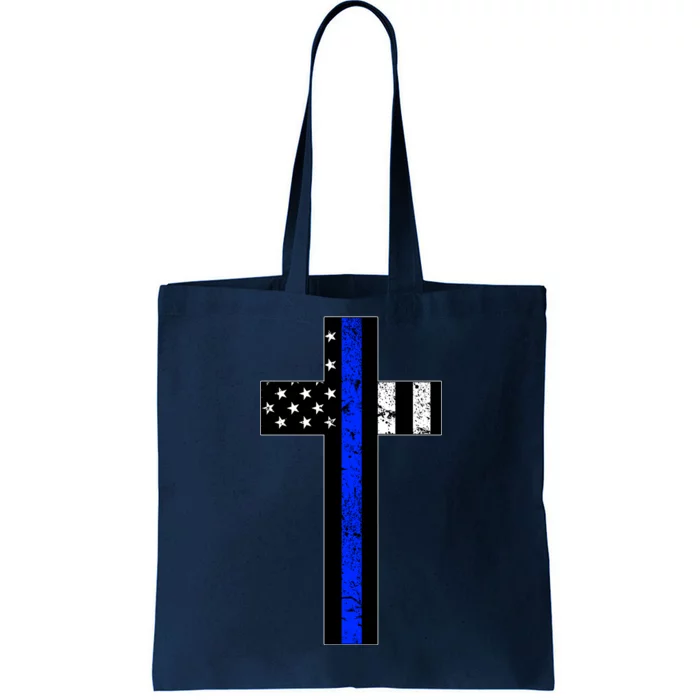 Thin Blue Line Cross Police Tote Bag