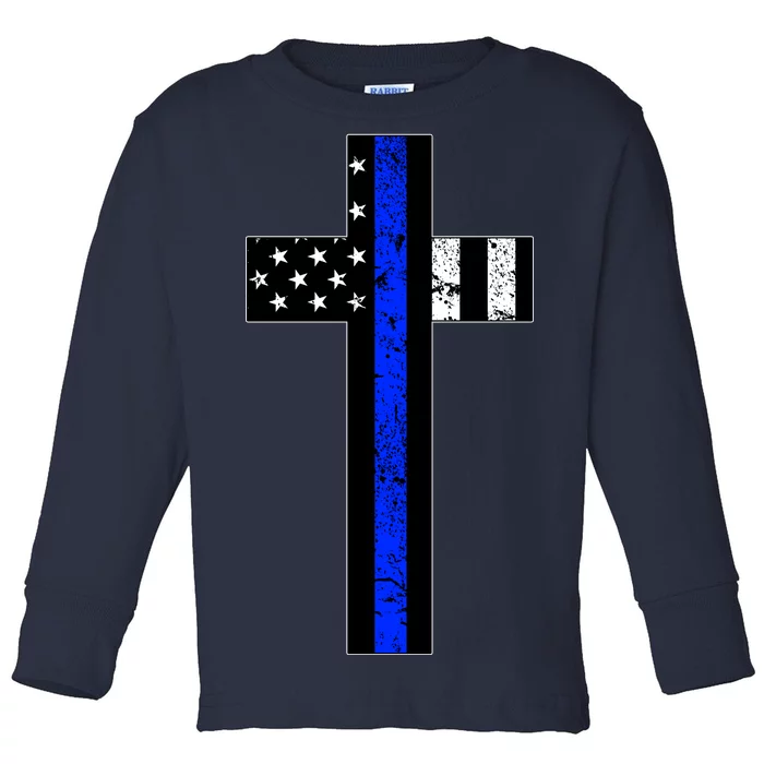 Thin Blue Line Cross Police Toddler Long Sleeve Shirt