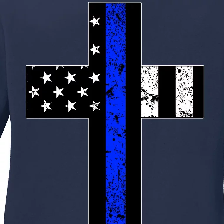 Thin Blue Line Cross Police Ladies Long Sleeve Shirt