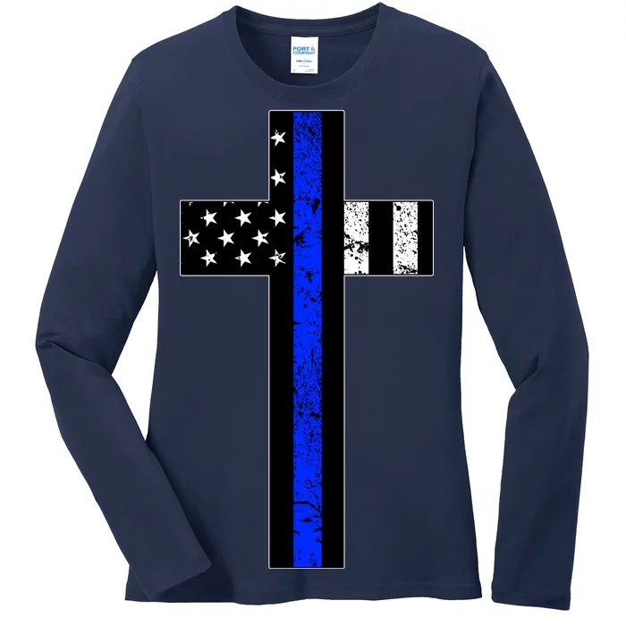 Thin Blue Line Cross Police Ladies Long Sleeve Shirt