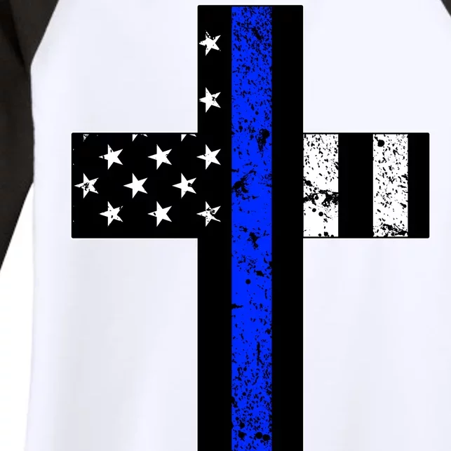 Thin Blue Line Cross Police Women's Tri-Blend 3/4-Sleeve Raglan Shirt