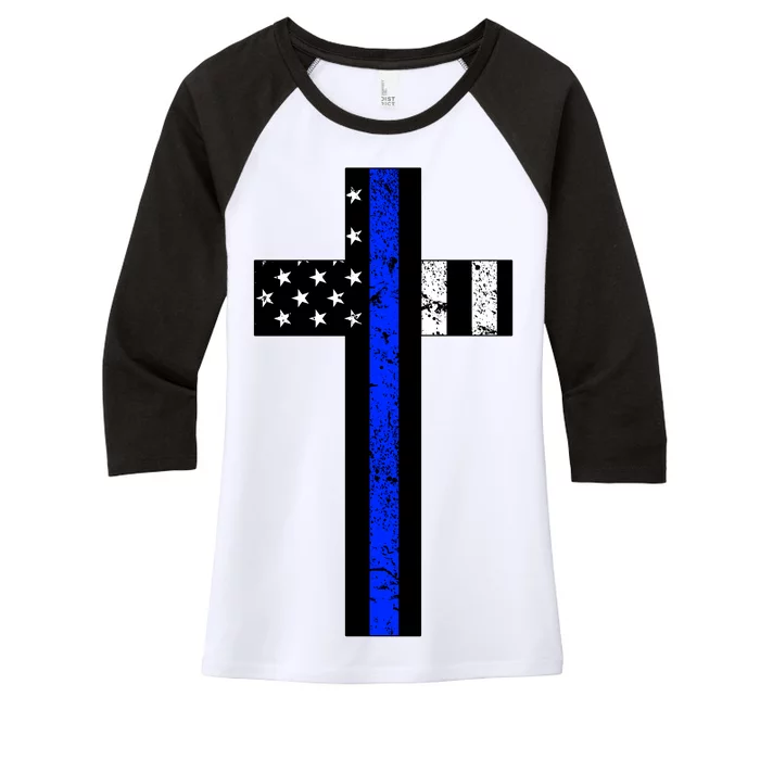 Thin Blue Line Cross Police Women's Tri-Blend 3/4-Sleeve Raglan Shirt