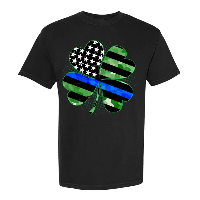 Thin Blue Line St Patrick's Day Irish Clover Garment-Dyed Heavyweight T-Shirt