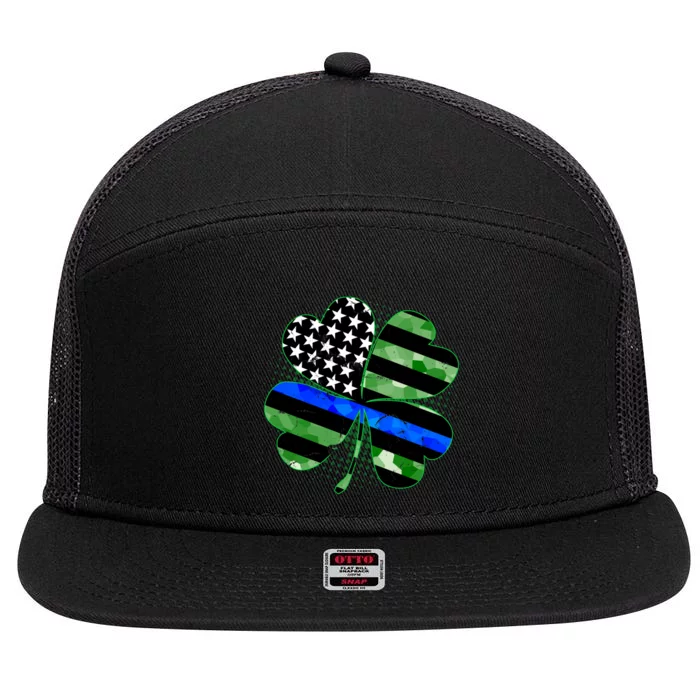 Thin Blue Line St Patrick's Day Irish Clover 7 Panel Mesh Trucker Snapback Hat