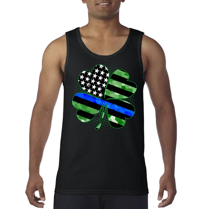 Thin Blue Line St Patrick's Day Irish Clover Tank Top