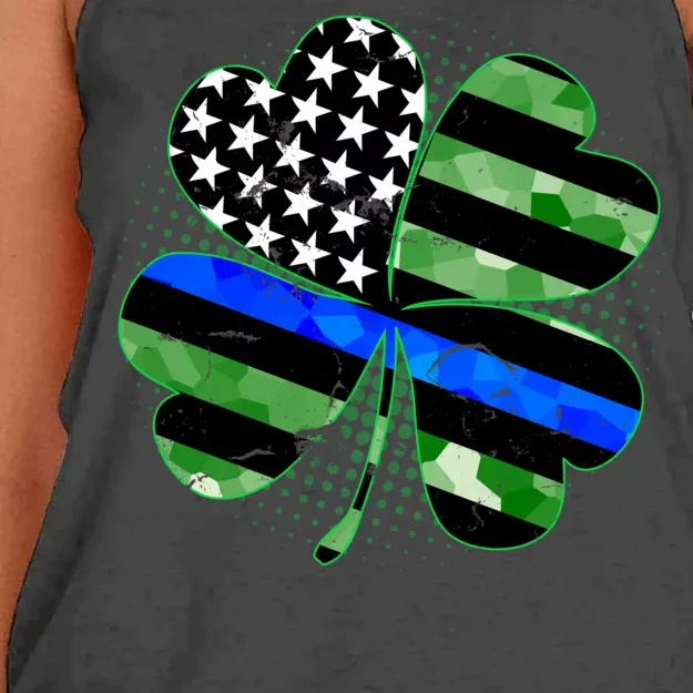 Thin Blue Line St Patrick's Day Irish Clover Women's Knotted Racerback Tank