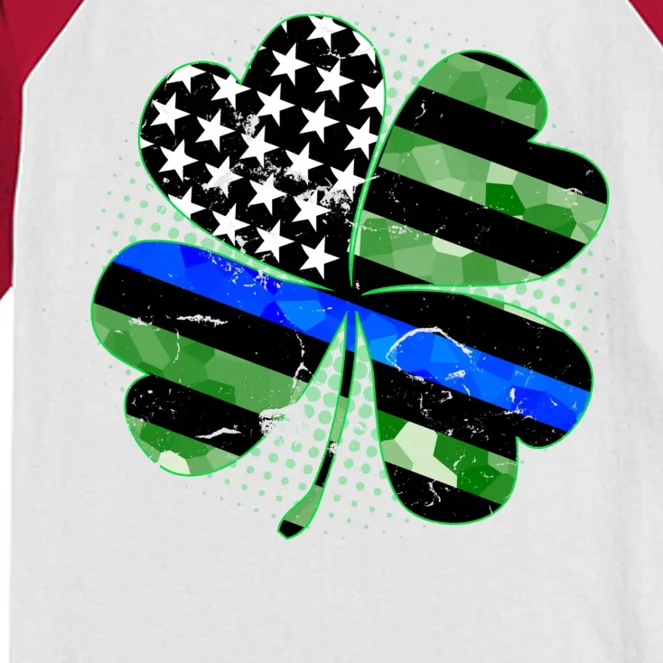 Thin Blue Line St Patrick's Day Irish Clover Kids Colorblock Raglan Jersey