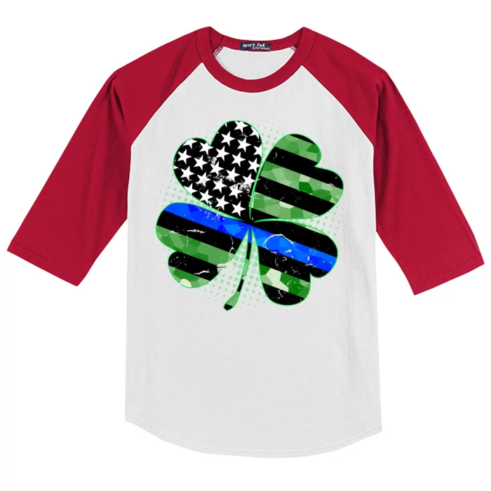 Thin Blue Line St Patrick's Day Irish Clover Kids Colorblock Raglan Jersey