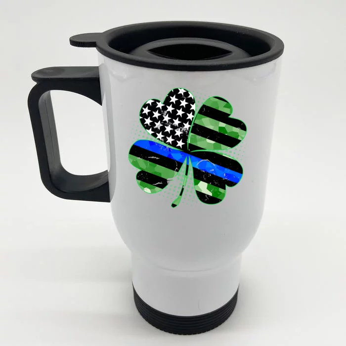 Thin Blue Line St Patrick's Day Irish Clover Front & Back Stainless Steel Travel Mug