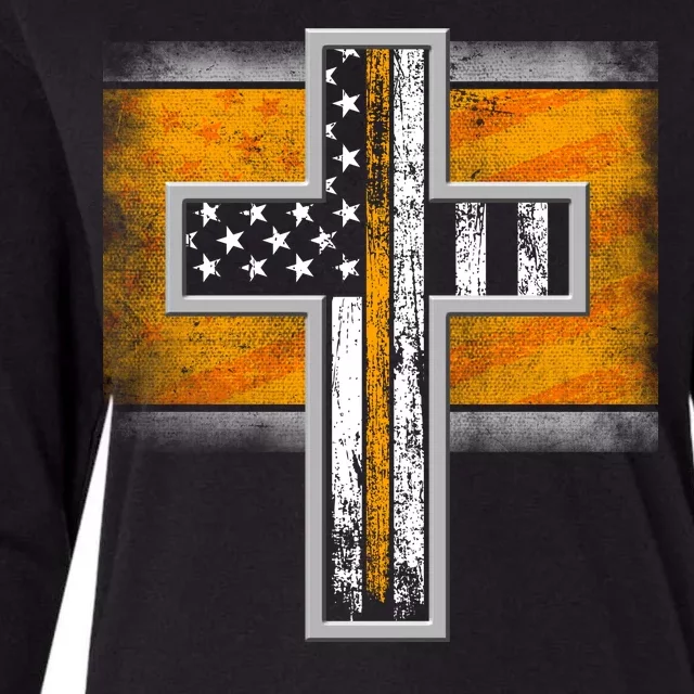 Thin Gold Line Cross Flag Support Front line Workers Womens Cotton Relaxed Long Sleeve T-Shirt