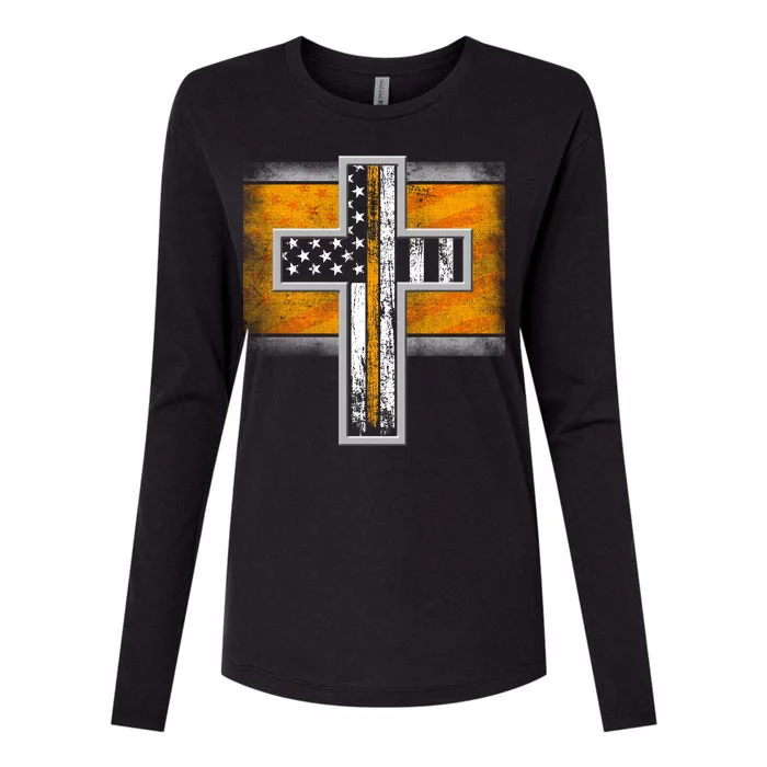 Thin Gold Line Cross Flag Support Front line Workers Womens Cotton Relaxed Long Sleeve T-Shirt