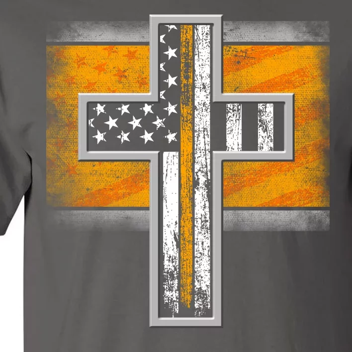 Thin Gold Line Cross Flag Support Front line Workers Tall T-Shirt