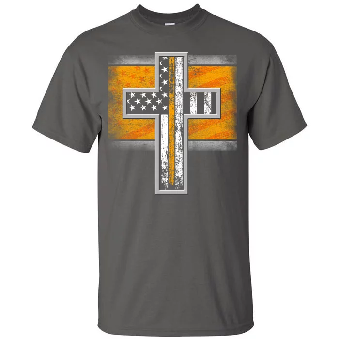 Thin Gold Line Cross Flag Support Front line Workers Tall T-Shirt