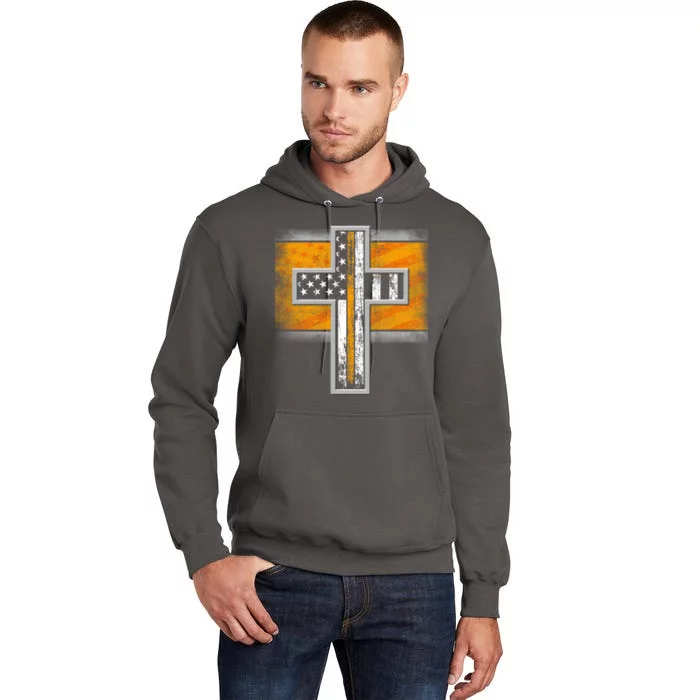 Thin Gold Line Cross Flag Support Front line Workers Tall Hoodie