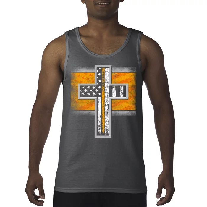 Thin Gold Line Cross Flag Support Front line Workers Tank Top