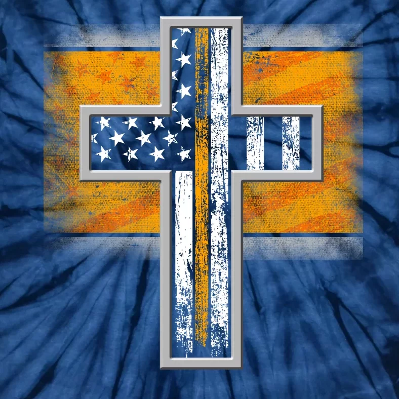 Thin Gold Line Cross Flag Support Front line Workers Tie-Dye T-Shirt