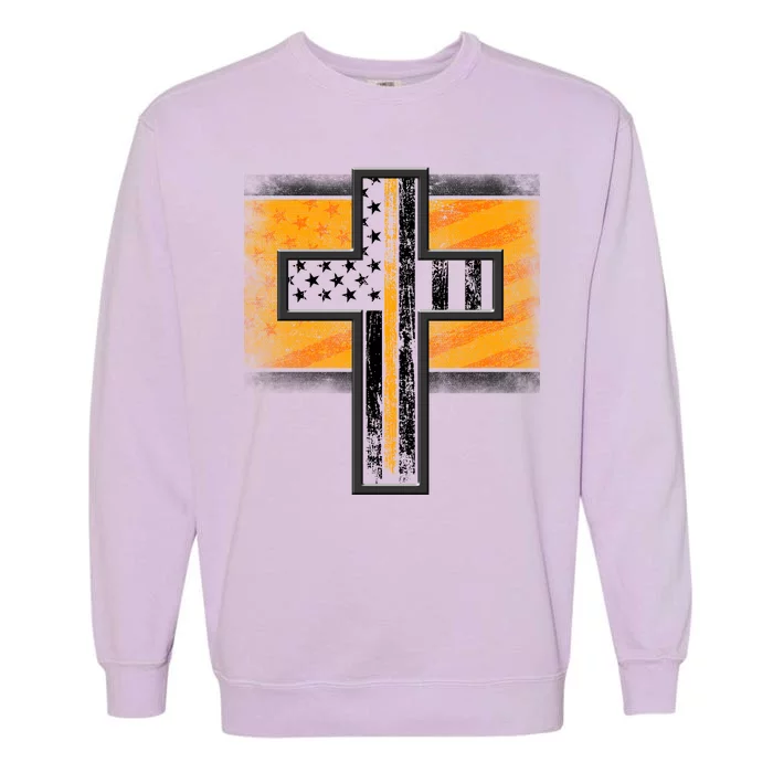 Thin Gold Line Cross Flag Support Front line Workers Garment-Dyed Sweatshirt