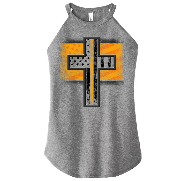 Thin Gold Line Cross Flag Support Front line Workers Women’s Perfect Tri Rocker Tank