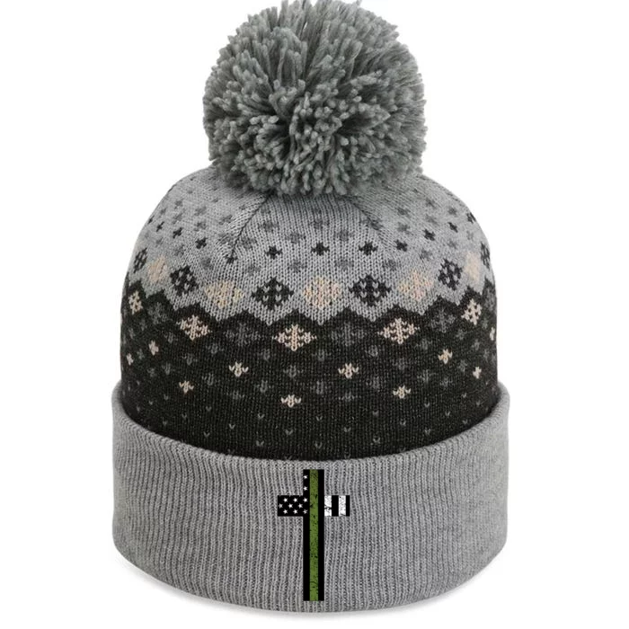 Thin Green Line Cross Military The Baniff Cuffed Pom Beanie