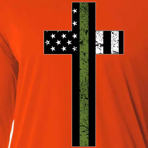 Thin Green Line Cross Military Cooling Performance Long Sleeve Crew