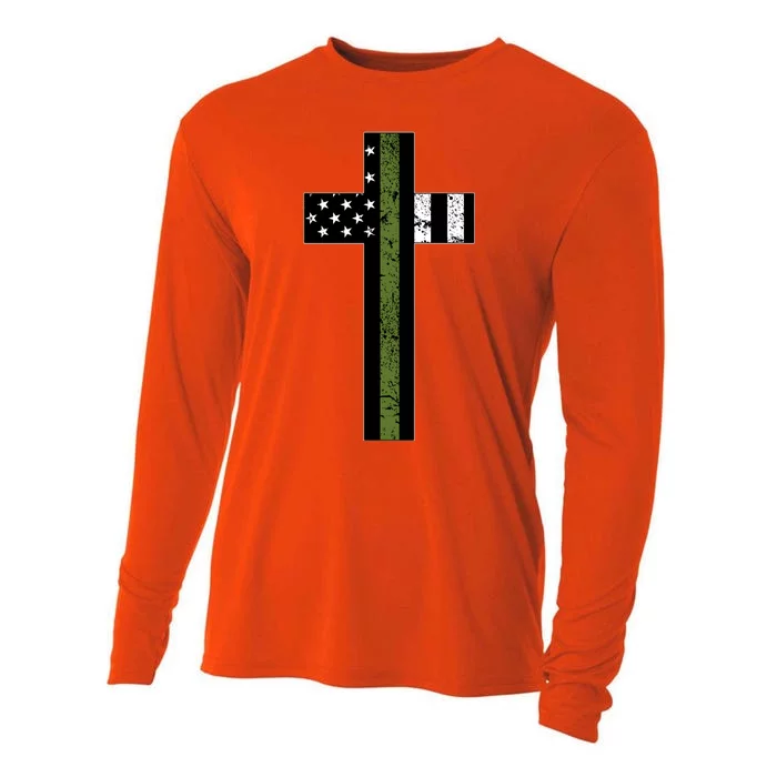 Thin Green Line Cross Military Cooling Performance Long Sleeve Crew