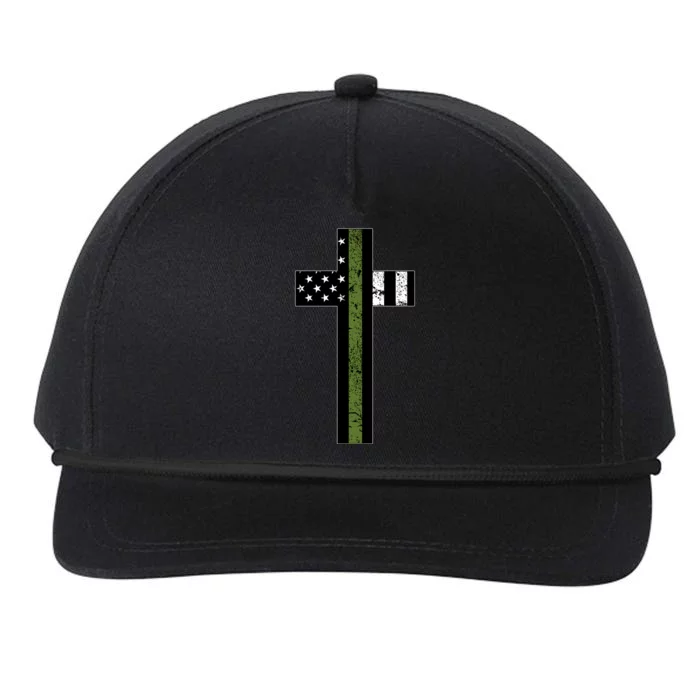 Thin Green Line Cross Military Snapback Five-Panel Rope Hat