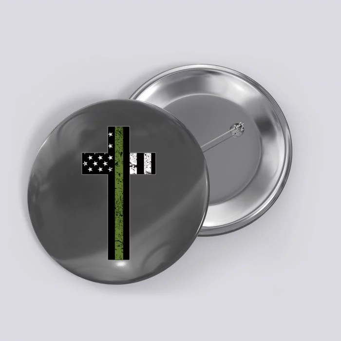 Thin Green Line Cross Military Button